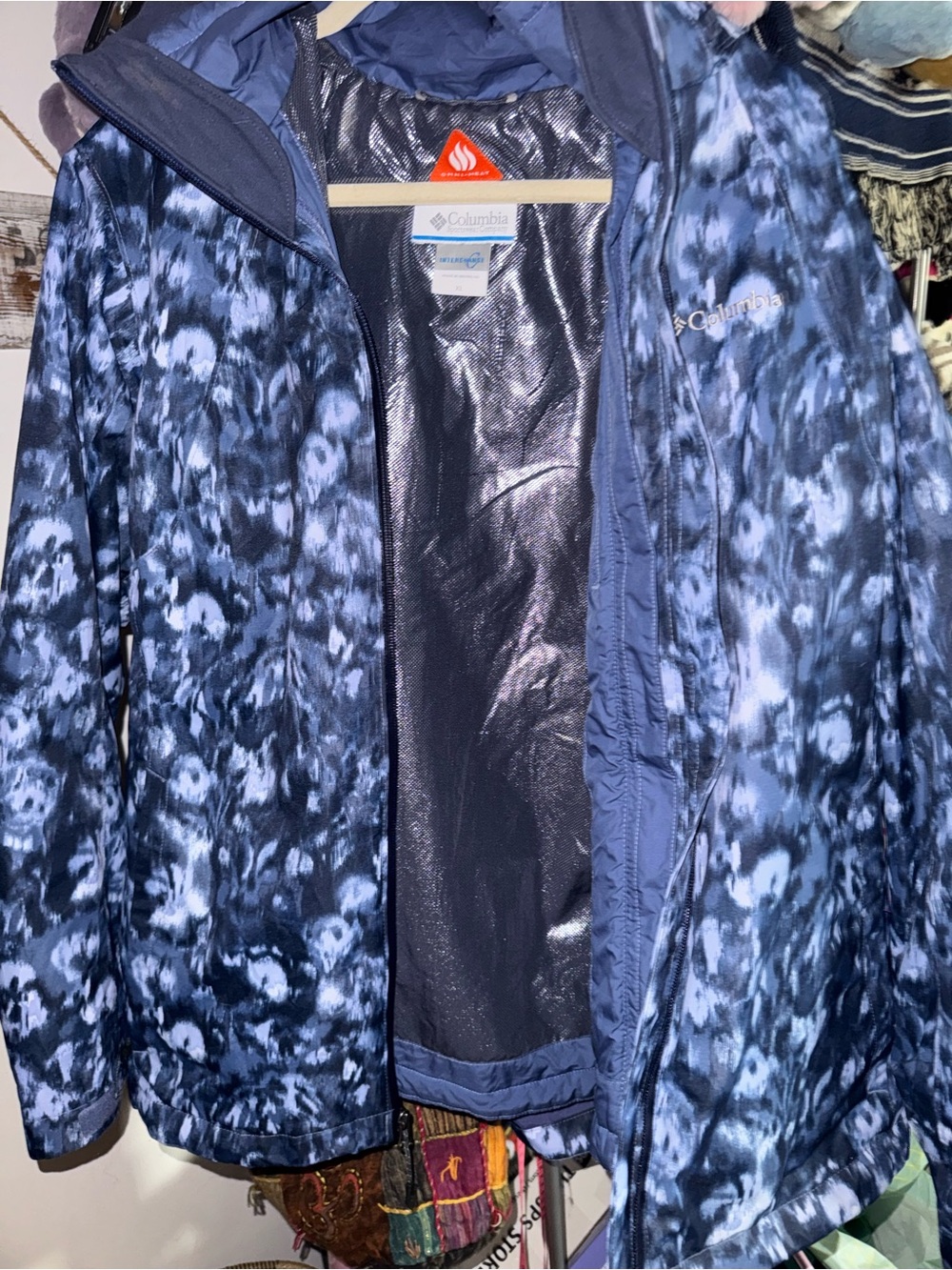 Columbia Omniflex Blue Patterned Puffer Coat